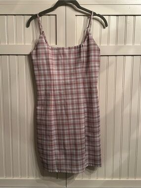 Papaya Pink and White Plaid Slip Dress